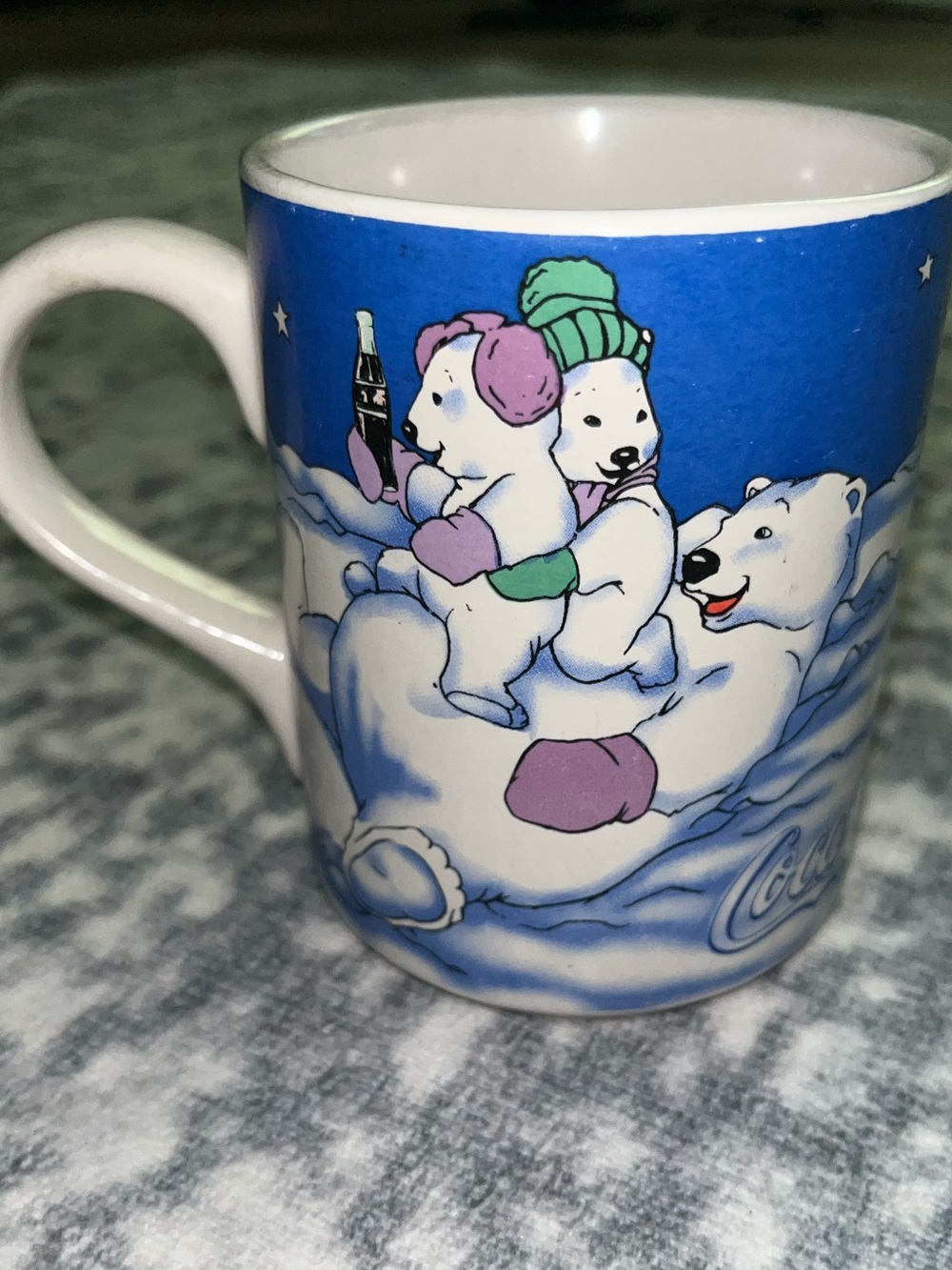 Coca Cola Blue Polar Bear Family Ceramic Mug with Winter Accents